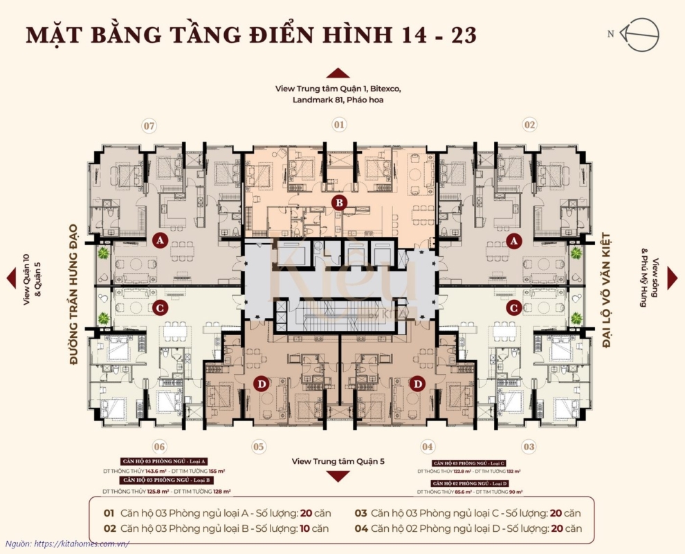 Mặt Bằng Tầng 14 23 Dự án Căn Hộ Chung Cư Kiều By Kita Quận 5
