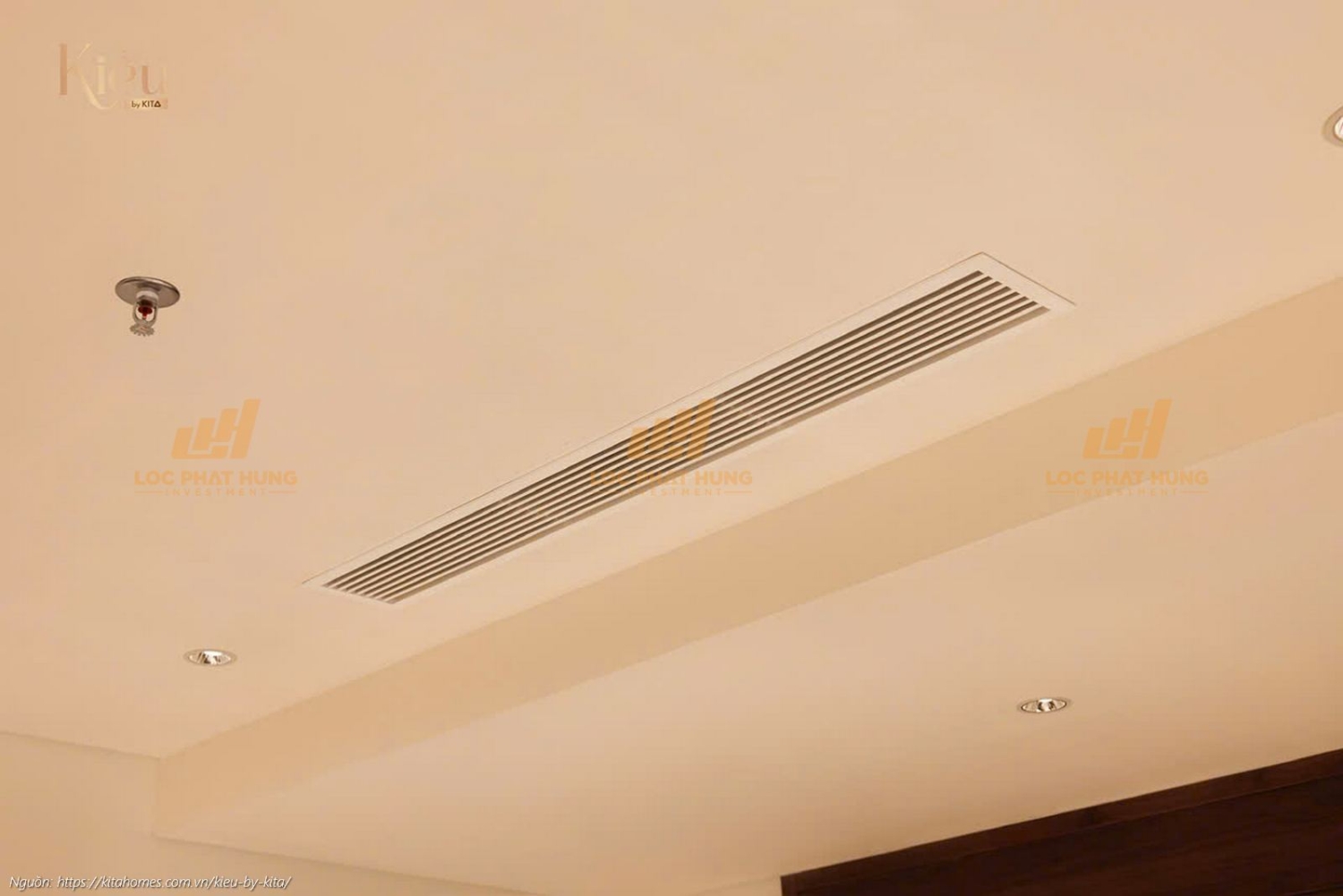 Hệ thống điều hòa không khí trần được lắp đặt sẵn tại căn hộ Kiều By Kita, đảm bảo thẩm mỹ và hiệu quả