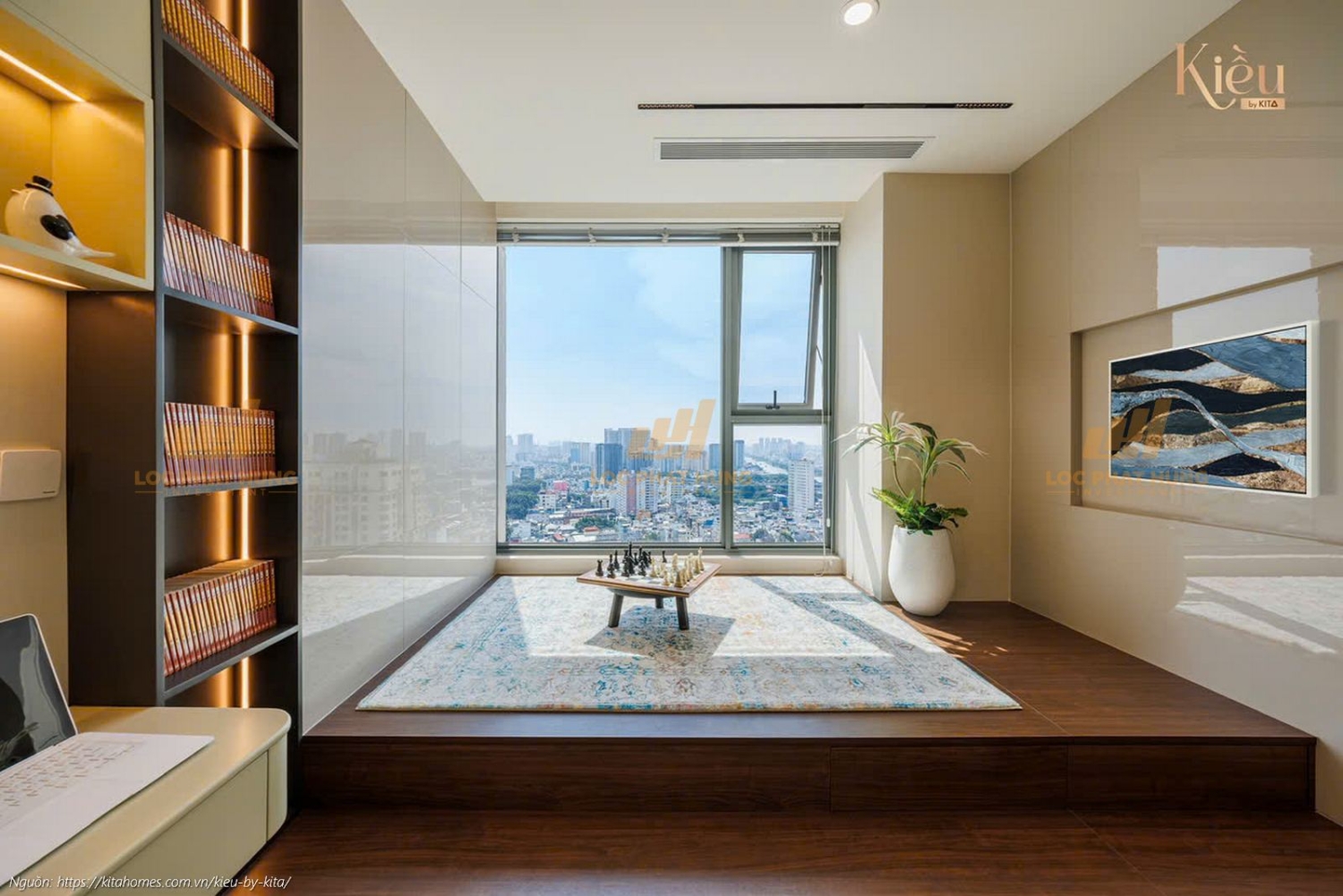 Không gian phòng ngủ master rộng rãi tại nhà mẫu căn hộ 23-02 (3PN-2WC, 155m2) dự án Kiều By Kita Quận 5