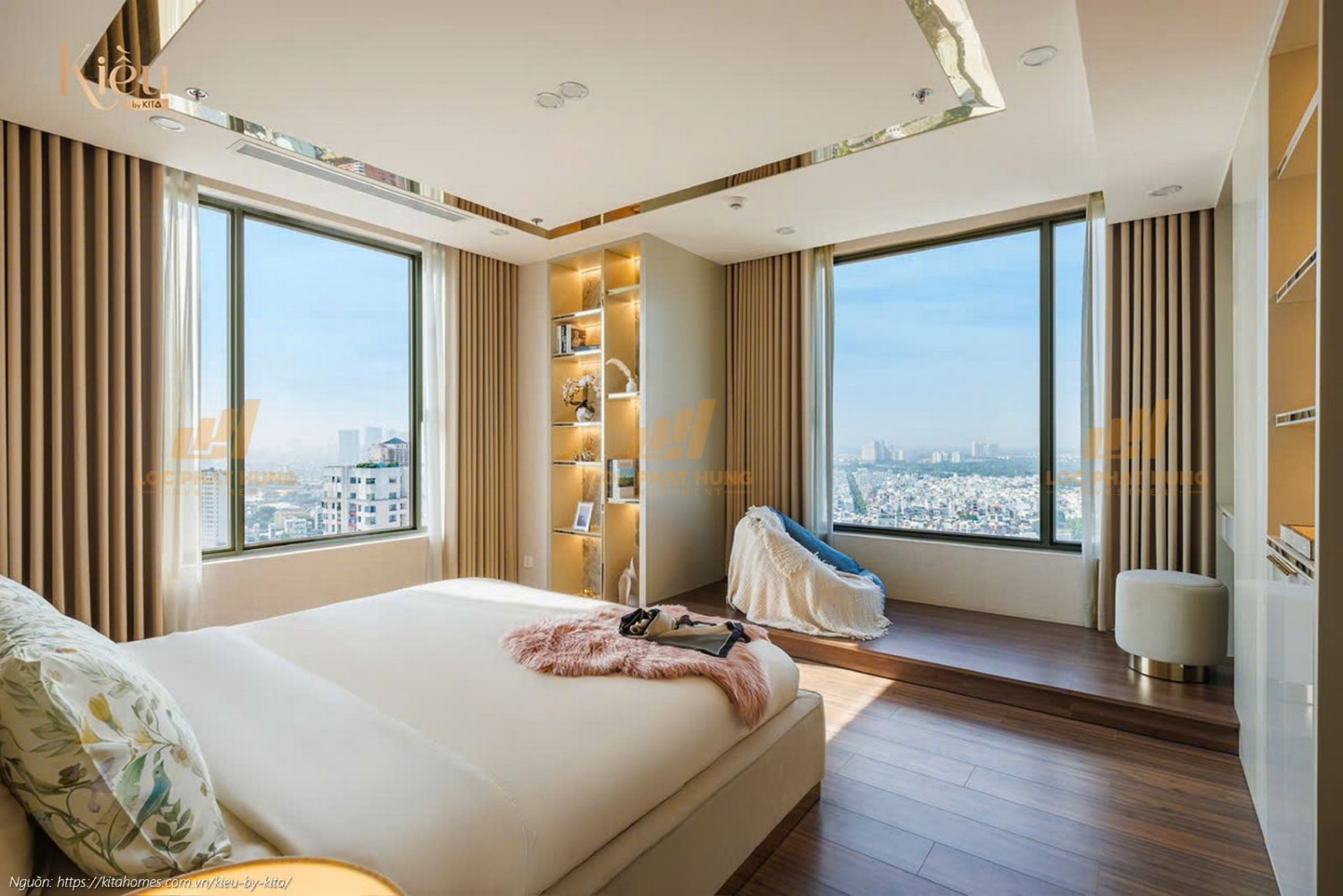 Không gian phòng ngủ master rộng rãi tại nhà mẫu căn hộ 23-02 (3PN-2WC, 155m2) dự án Kiều By Kita Quận 5