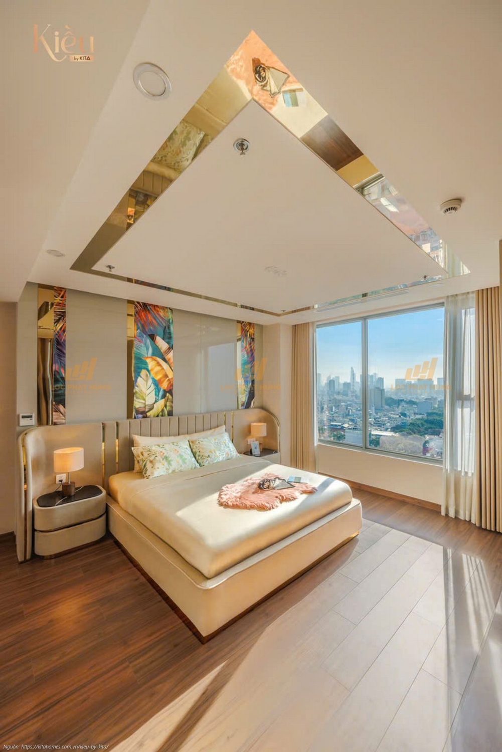 Không gian phòng ngủ master rộng rãi tại nhà mẫu căn hộ 23-02 (3PN-2WC, 155m2) dự án Kiều By Kita Quận 5