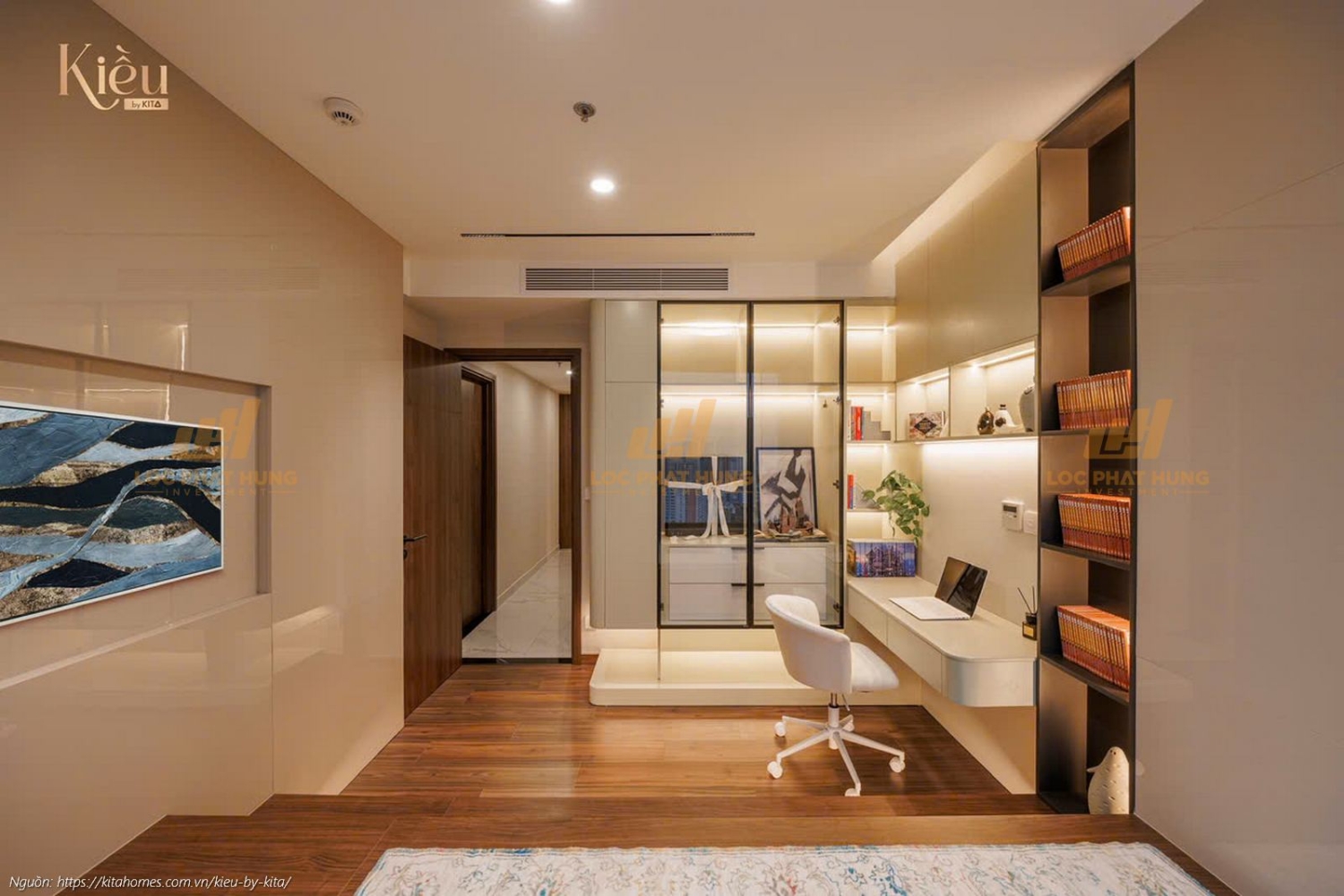 Không gian phòng ngủ master rộng rãi tại nhà mẫu căn hộ 23-02 (3PN-2WC, 155m2) dự án Kiều By Kita Quận 5