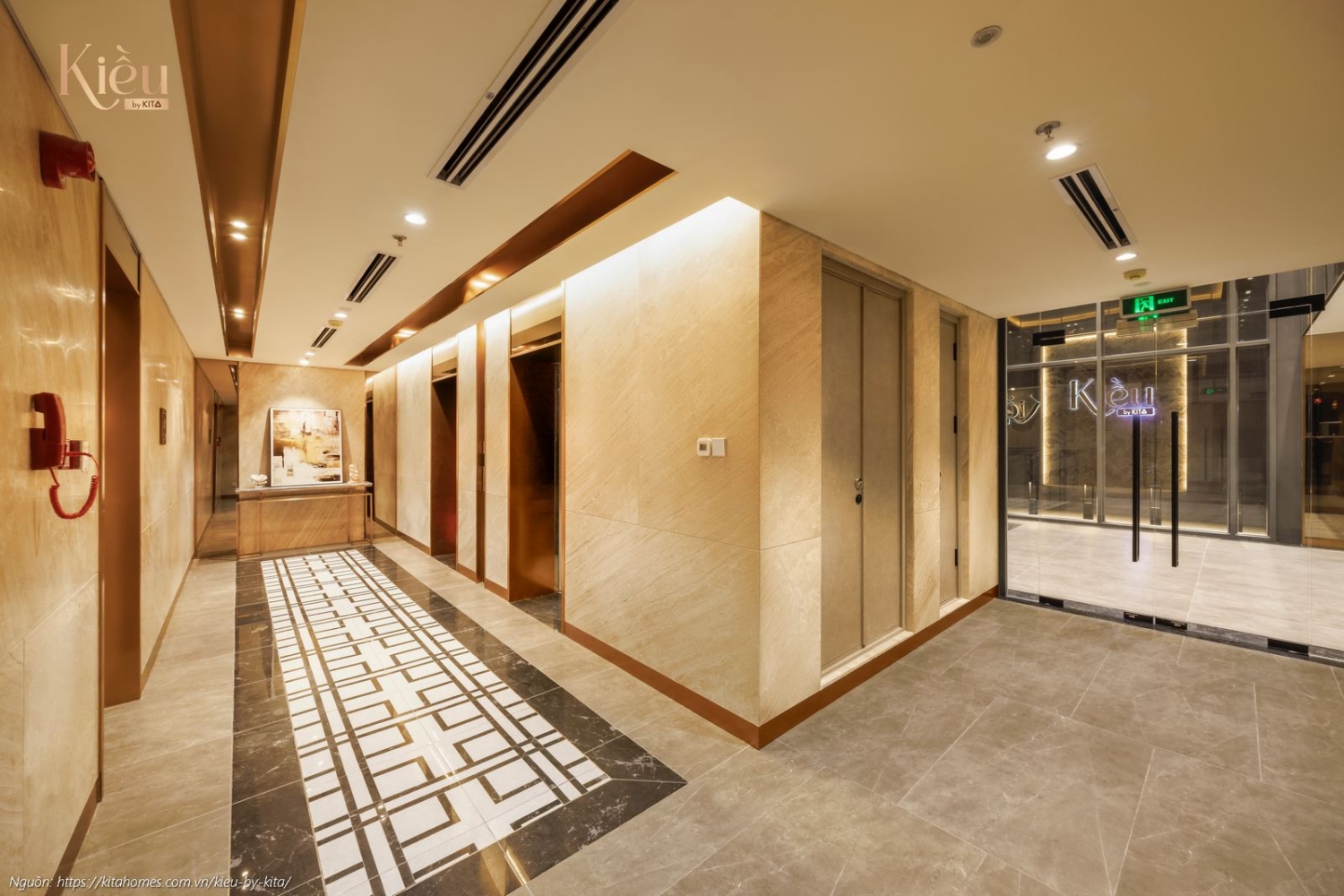 khu vực chờ thang máy tầng 1 sang trọng, an ninh tại dự án Kiều By Kita, 927 Trần Hưng Đạo, Quận 5.