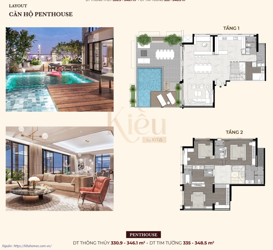 Thiết kế căn hộ Penthouse Kiều By Kita Quận 5 - Diện tích 348m2 - Loại 4PN