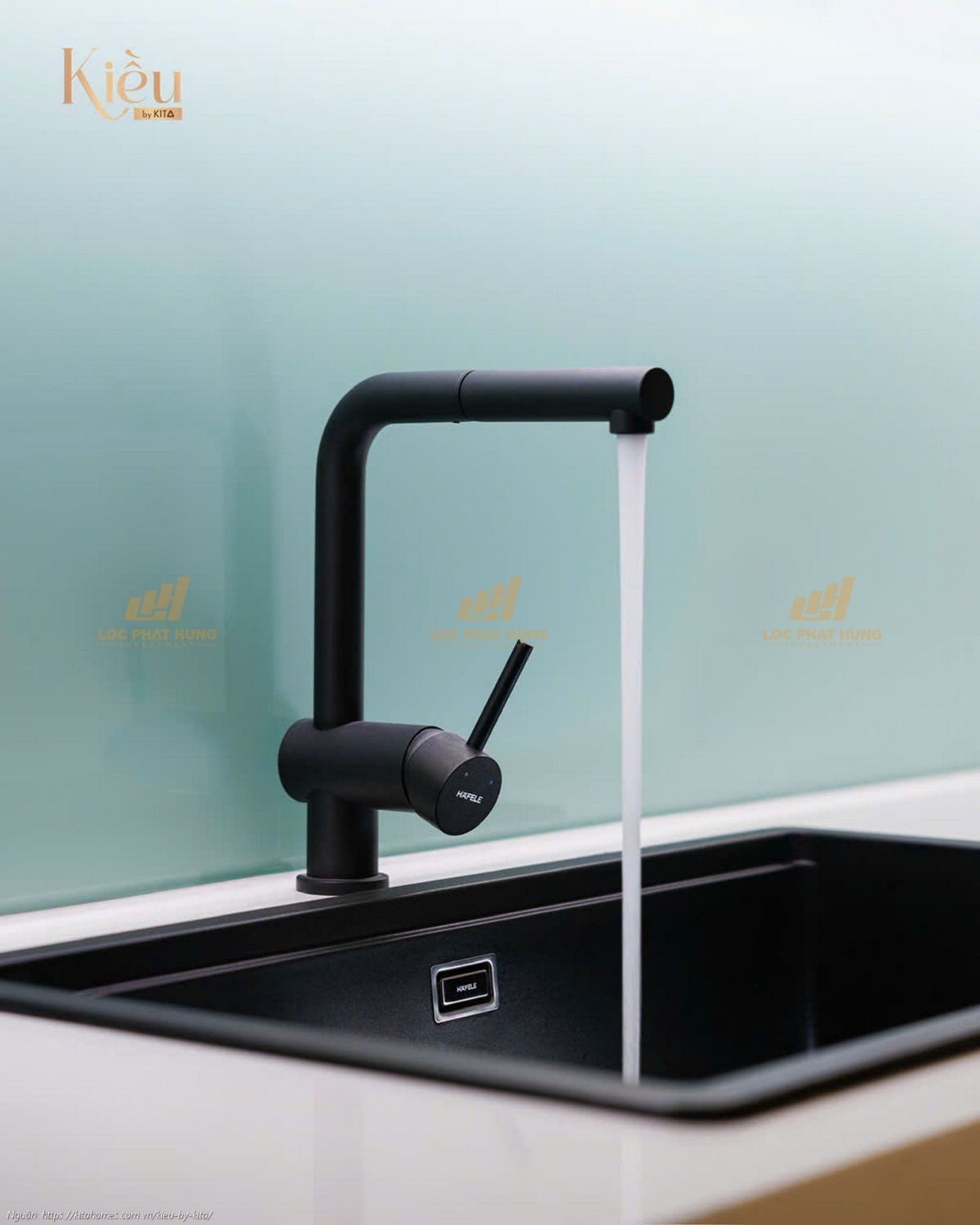 Ảnh thực tế vòi rửa chén cao cấp được bàn giao tại khu bếp căn hộ Kiều By Kita Quận 5