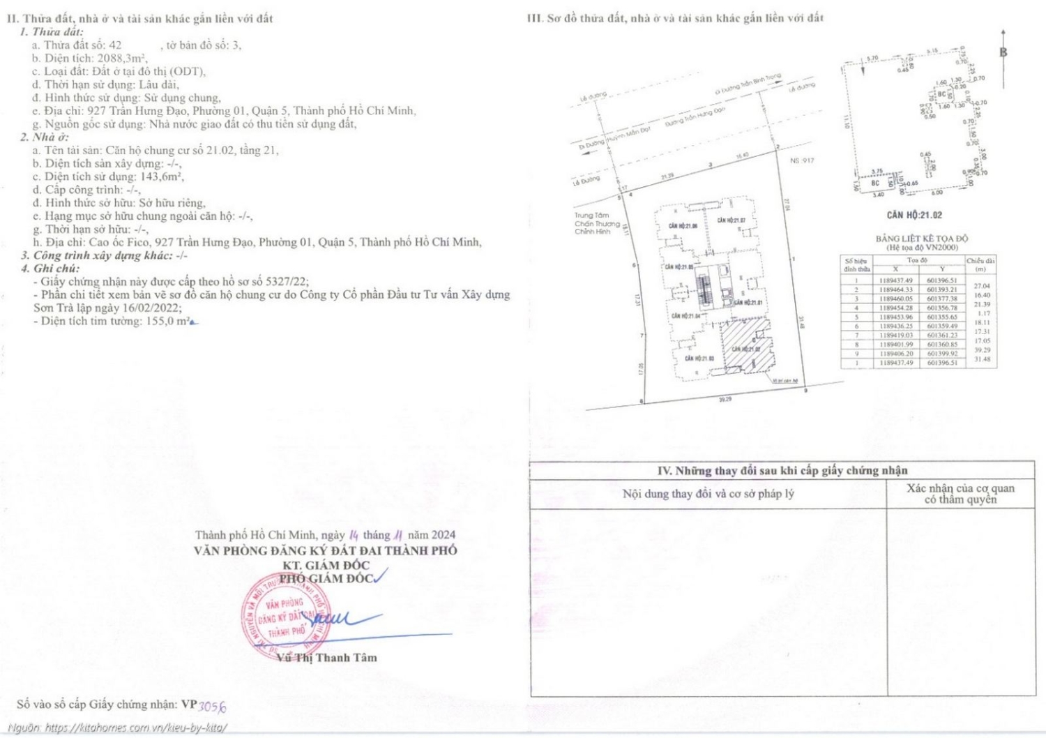 Sổ hồng căn hộ 2102 tại dự án Kiều By Kita