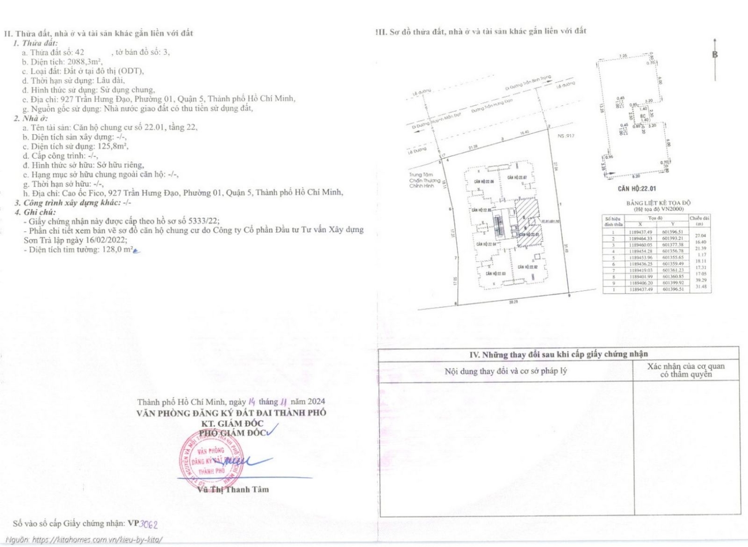 Sổ hồng căn hộ 2201 tại dự án Kiều By Kita