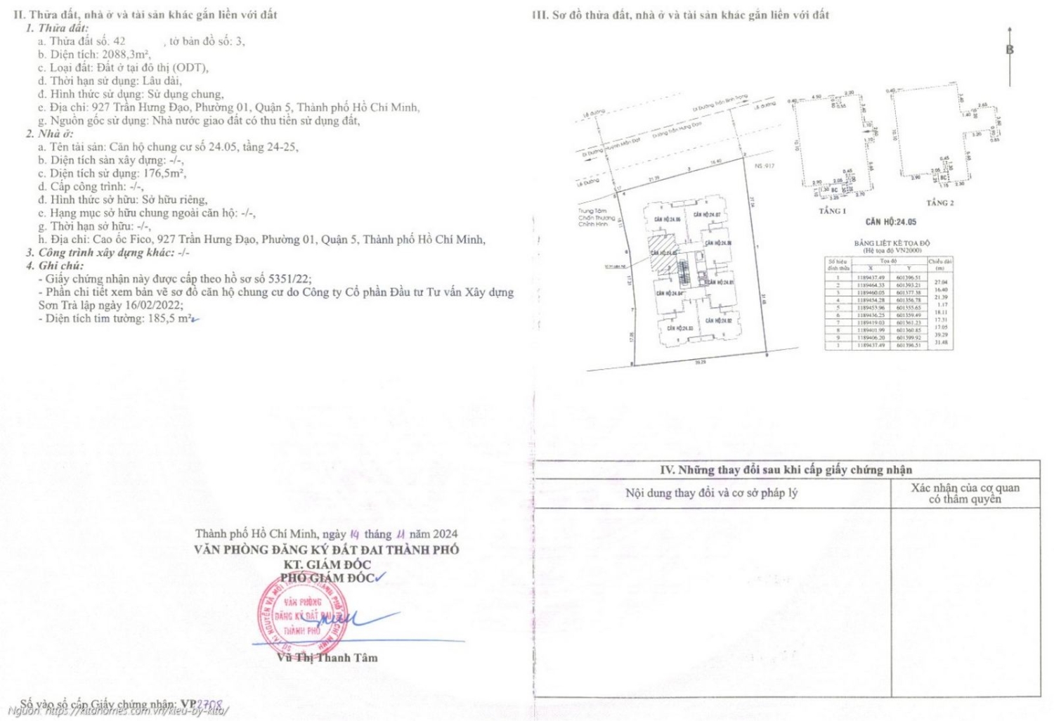 Sổ hồng căn hộ 2405 tại dự án Kiều By Kita