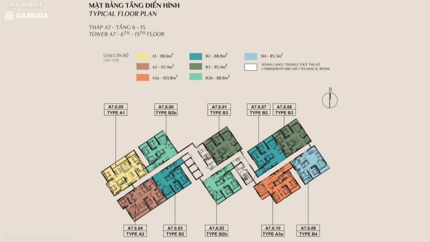 Mặt bằng căn hộ tầng điển hình dự án SkyBridge Gamuda Land