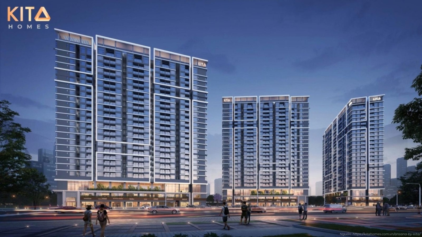 Phối cảnh tổng thể kiến trúc dự án căn hộ Ansana by Kita mặt tiền Võ Văn Kiệt, Quận Bình Tân, TP.HCM