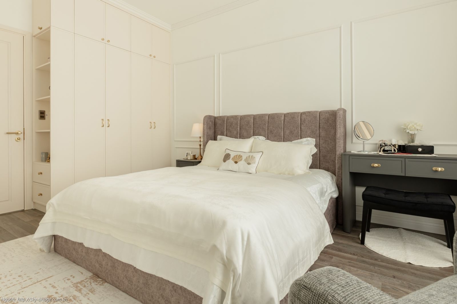 Thiết kế nội thất Phòng ngủ 1 tinh tế tại căn hộ mẫu Sky Bridge 3PN diện tích 152m2