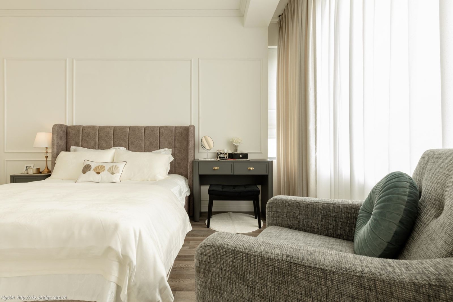 Thiết kế nội thất Phòng ngủ 1 tinh tế tại căn hộ mẫu Sky Bridge 3PN diện tích 152m2
