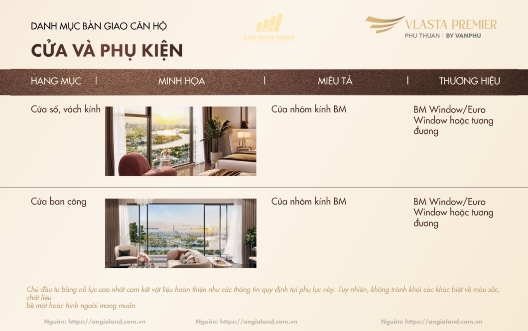 Chi tiết danh mục vật liệu và thiết bị bàn giao hạng sang dự án Vlasta Premier - Tư vấn bởi Mr. Nghĩa.