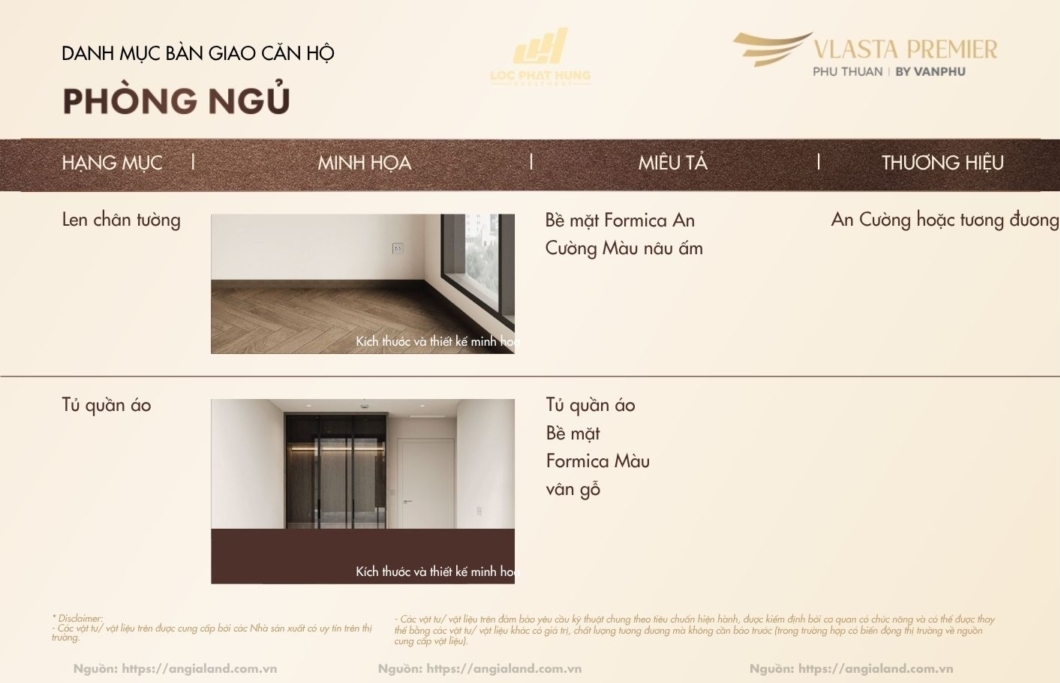 Chi tiết danh mục vật liệu và thiết bị bàn giao hạng sang dự án Vlasta Premier - Tư vấn bởi Mr. Nghĩa.