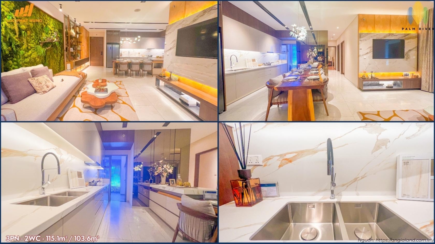 Hình ảnh thực tế căn hộ 3PN-2WC Palm River Quận 2 