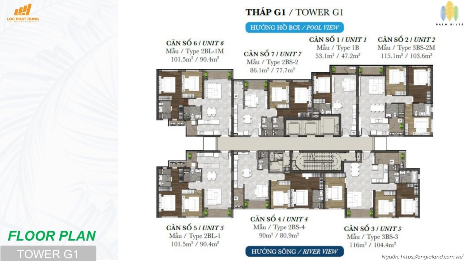 Mặt Bằng Tầng Điển Hình Tháp G1 Dự Án Palm River Quận 2 