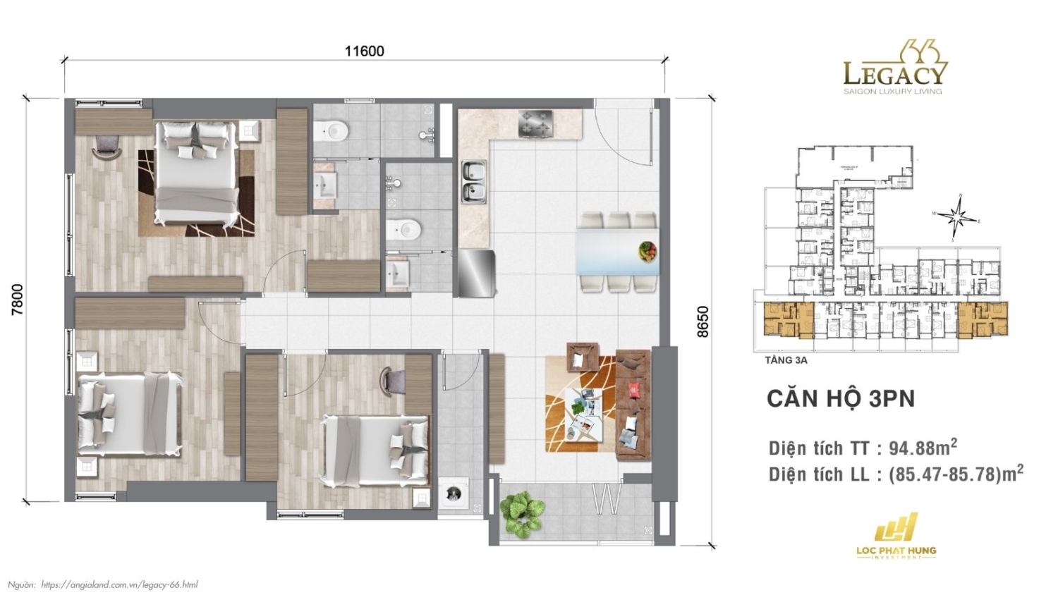 Layout căn hộ Legacy 66 | Tầng 3A