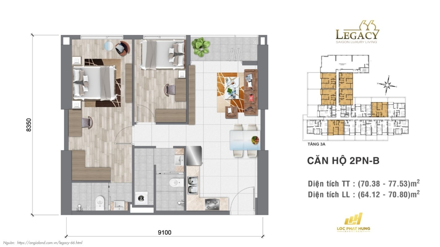 Layout căn hộ Legacy 66 | Tầng 3A