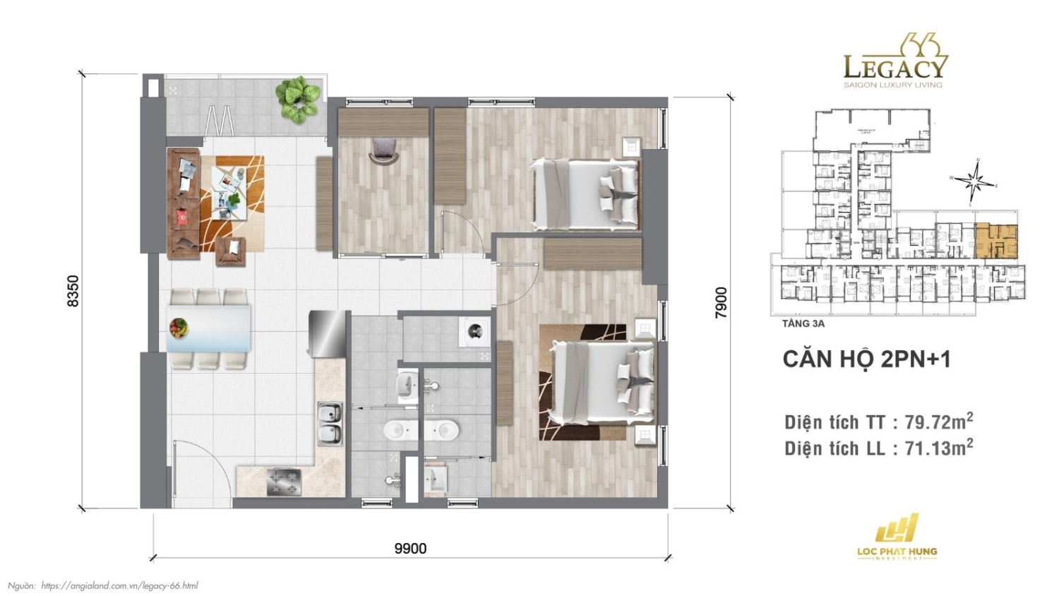 Layout căn hộ Legacy 66 | Tầng 3A