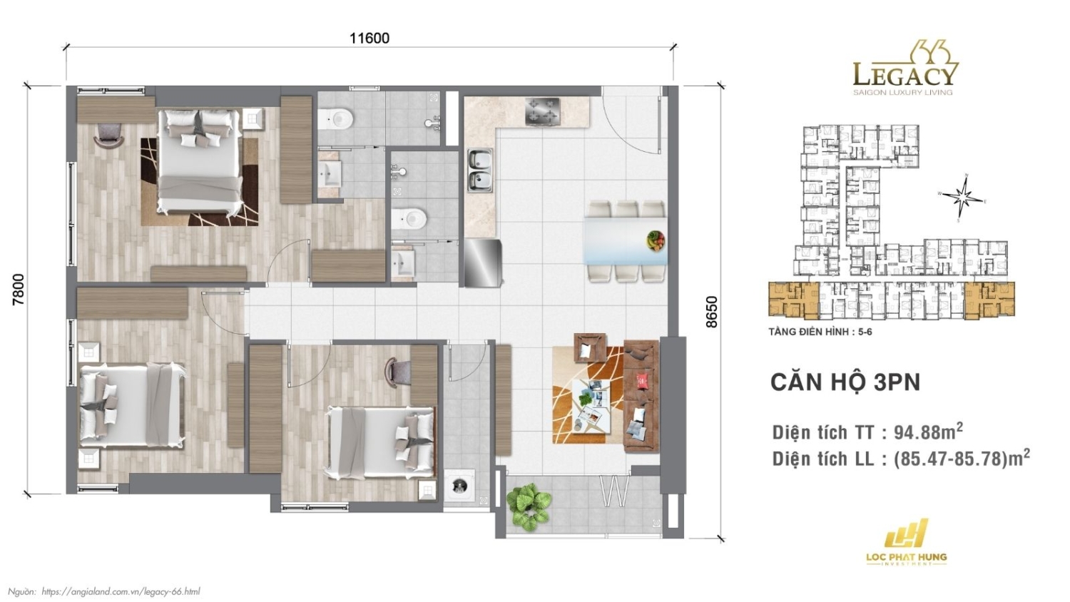 Layout căn hộ Legacy 66 | Tầng 5-6
