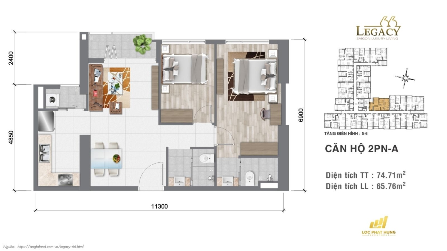 Layout căn hộ Legacy 66 | Tầng 5-6