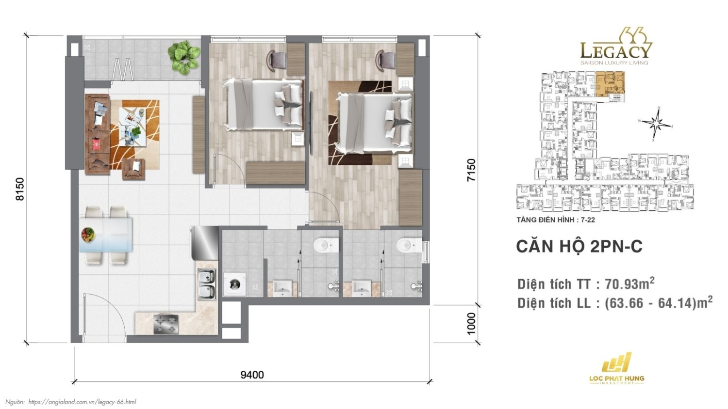 Layout căn hộ Legacy 66 | Tầng 7-22