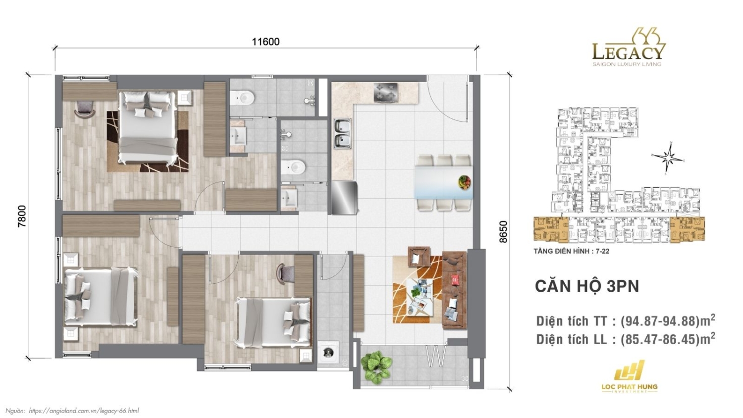 Layout căn hộ Legacy 66 | Tầng 7-22