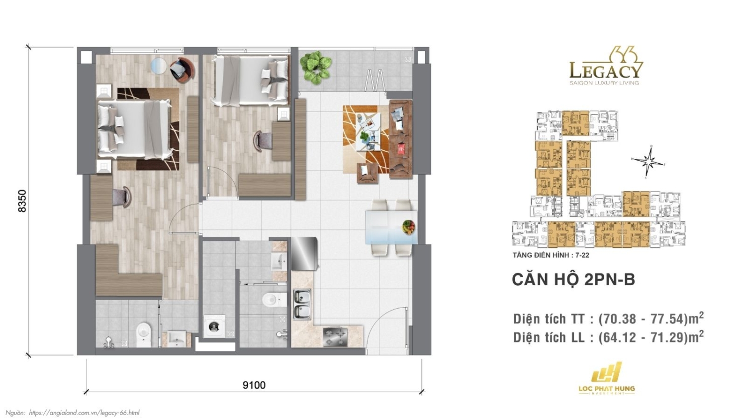Layout căn hộ Legacy 66 | Tầng 7-22