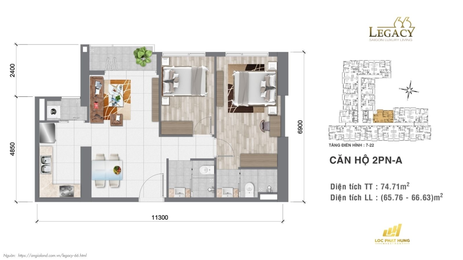 Layout căn hộ Legacy 66 | Tầng 7-22