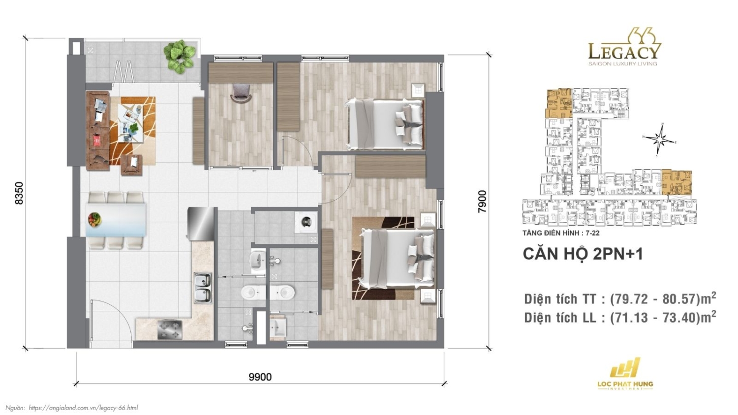 Layout căn hộ Legacy 66 | Tầng 7-22